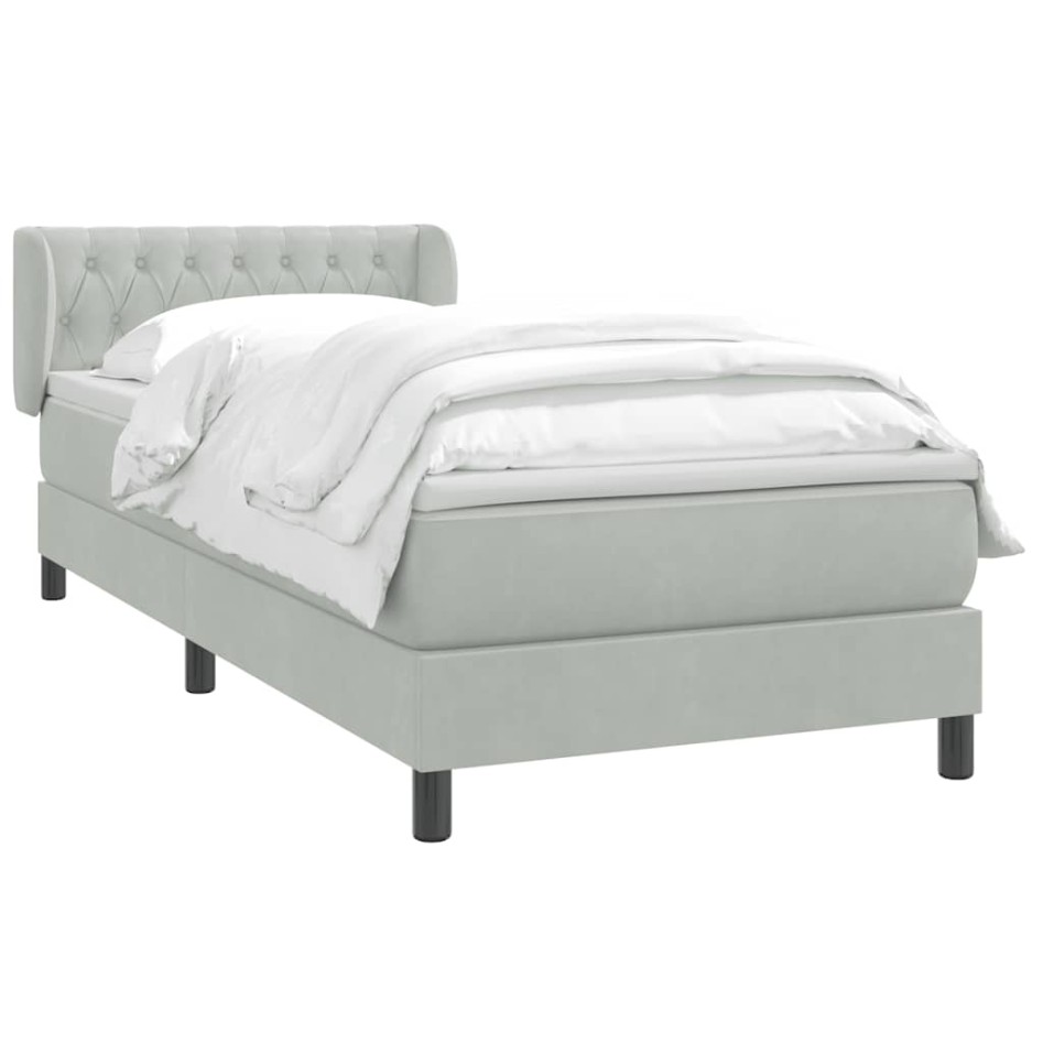 Cama box spring con colchón terciopelo gris claro 90x220