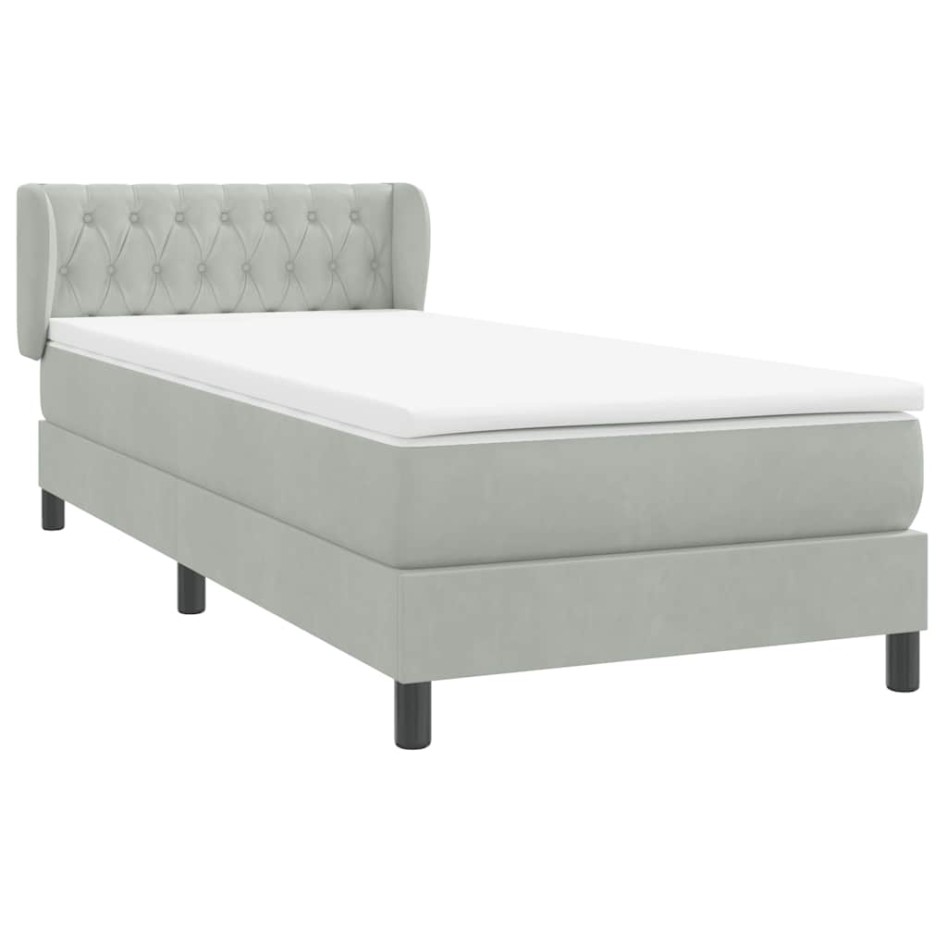 Cama box spring con colchón terciopelo gris claro 90x220