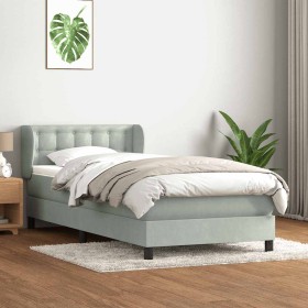 Cama box spring con colchón terciopelo gris claro 90x210