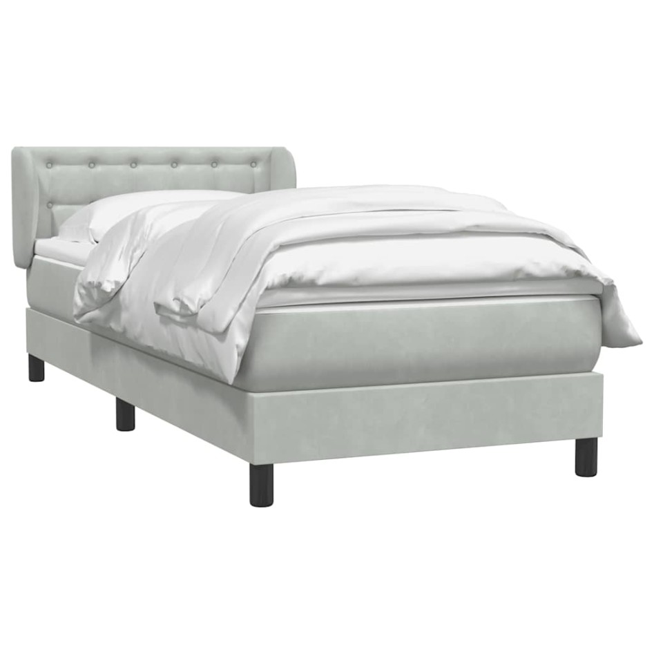 Cama box spring con colchón terciopelo gris claro 90x210