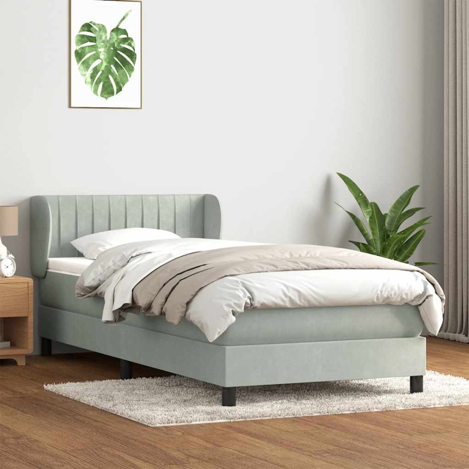 Cama box spring con colchón terciopelo gris claro 80x220