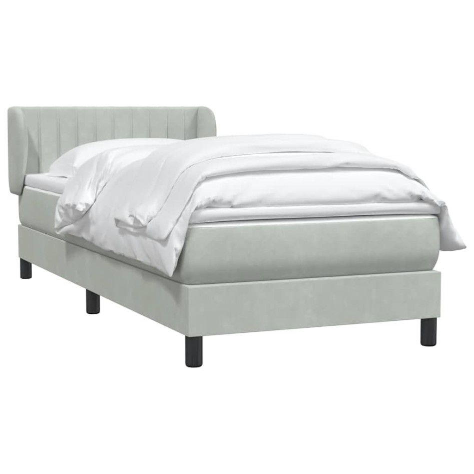 Cama box spring con colchón terciopelo gris claro 80x220