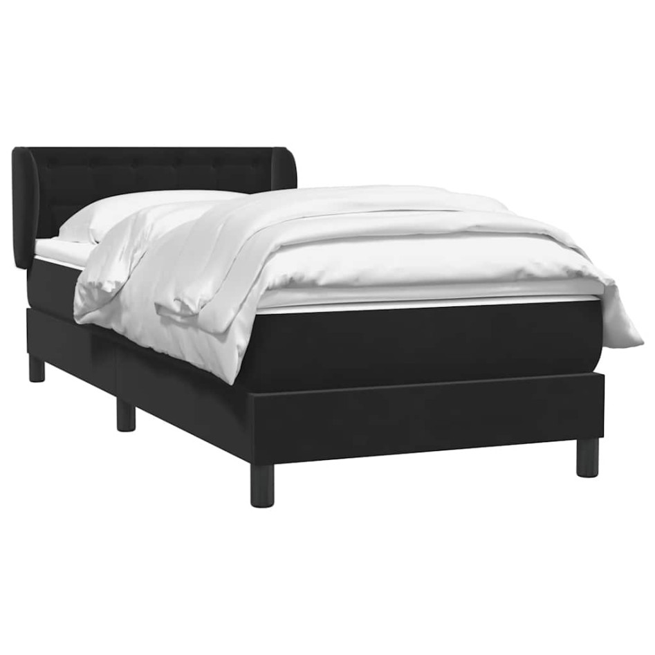 Cama box spring con colchón cuero sintético negro 80x220