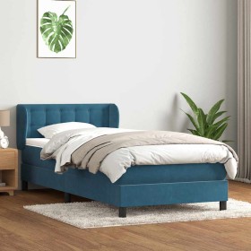 Cama box spring con colchón terciopelo azul oscuro 80x210