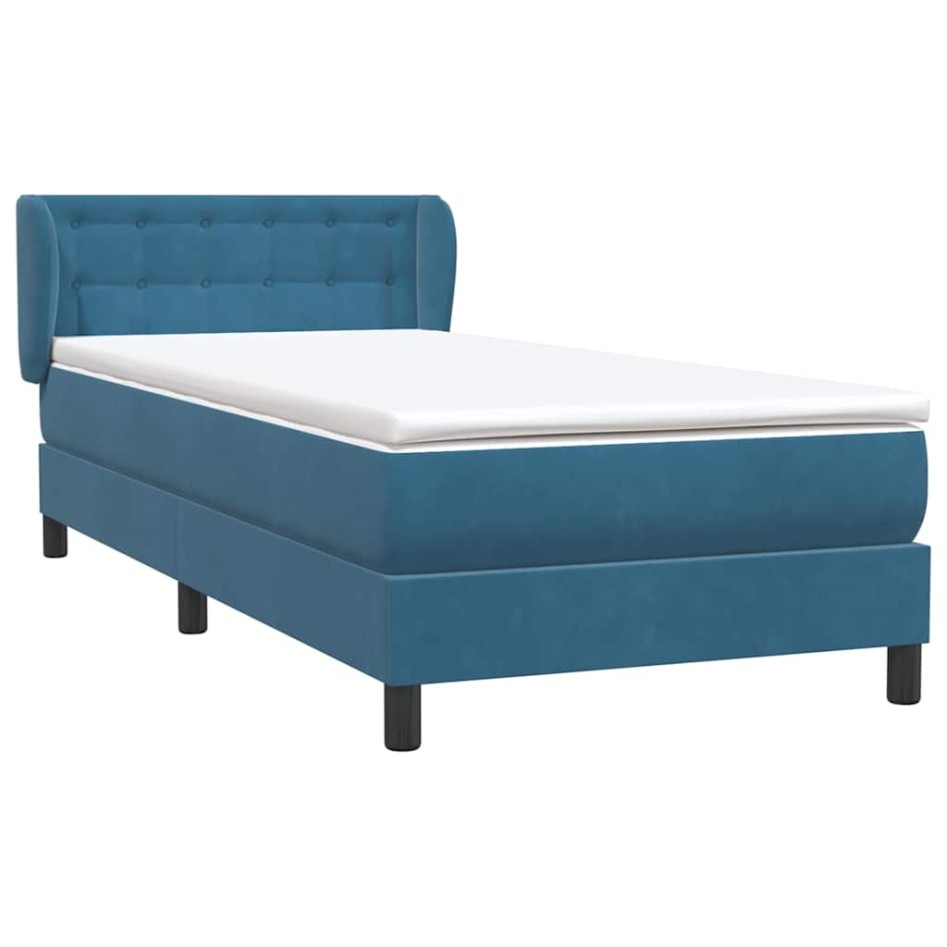 Cama box spring con colchón terciopelo azul oscuro 80x210