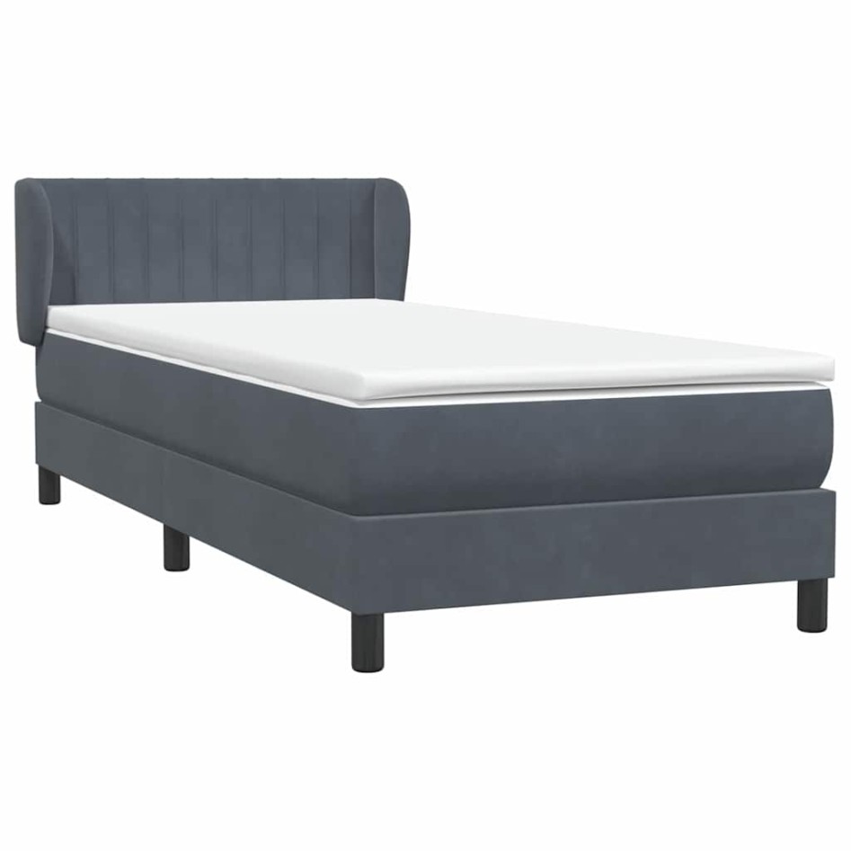 Cama box spring con colchón terciopelo gris oscuro 90x220