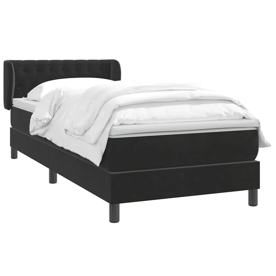 Cama box spring con colchón terciopelo negro 90x220