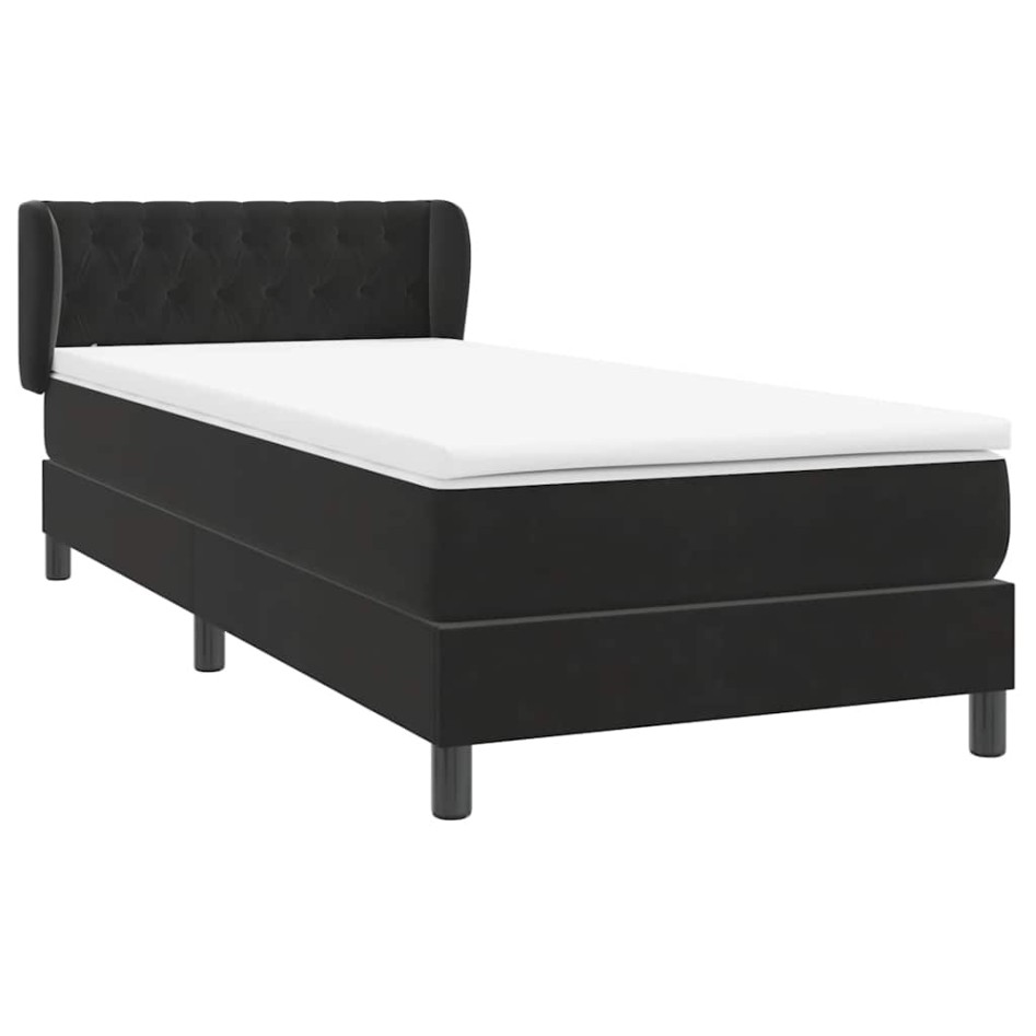 Cama box spring con colchón terciopelo negro 90x220