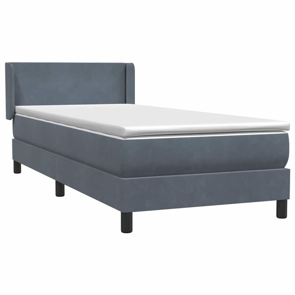Cama box spring con colchón terciopelo gris oscuro 80x220