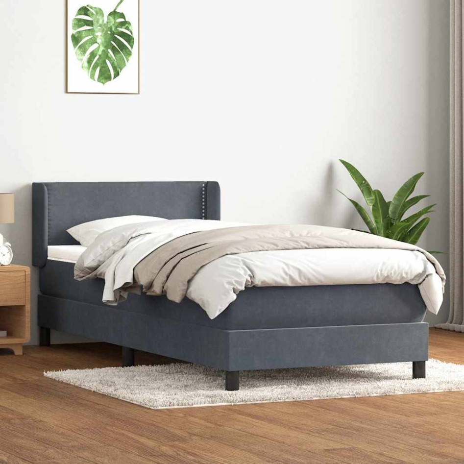 Cama box spring con colchón terciopelo gris oscuro 80x220