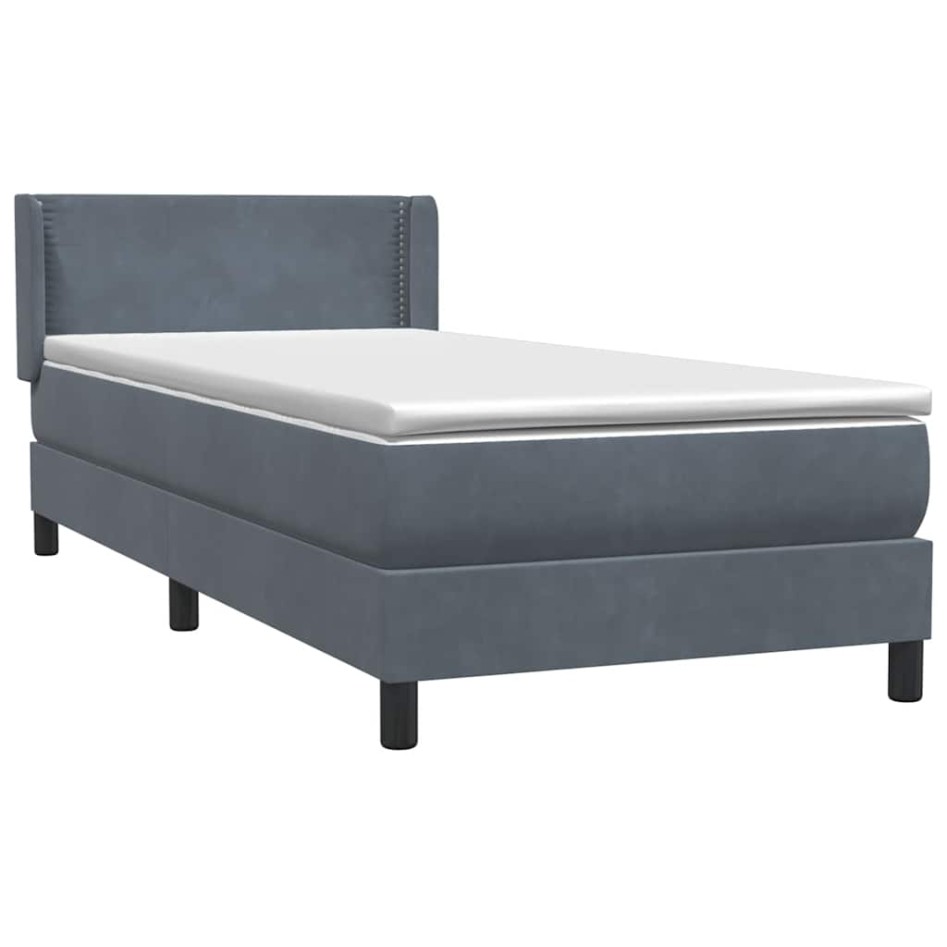Cama box spring con colchón terciopelo gris oscuro 80x220
