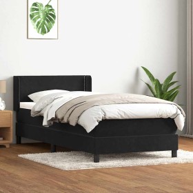 Cama box spring con colchón terciopelo negro 90x220