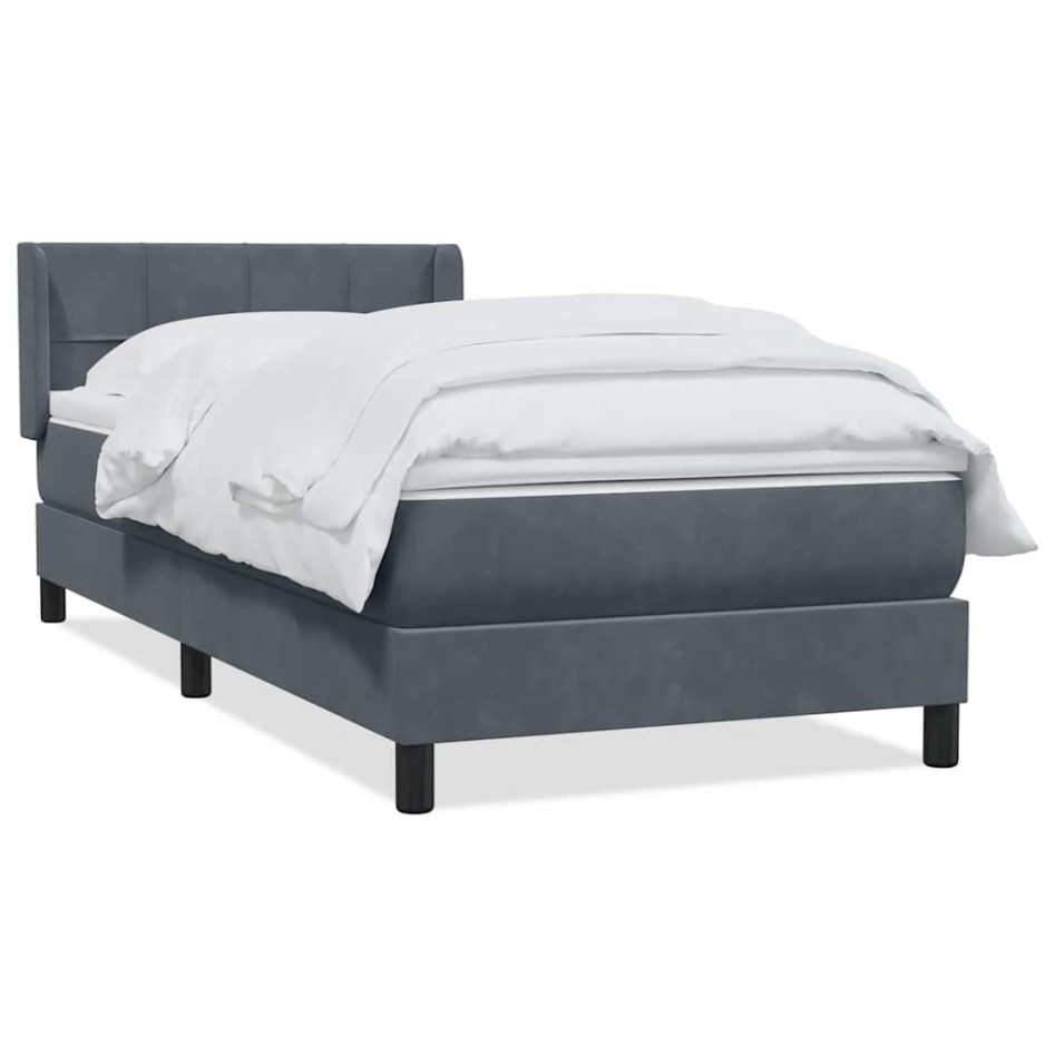 Cama box spring con colchón terciopelo gris oscuro 80x220