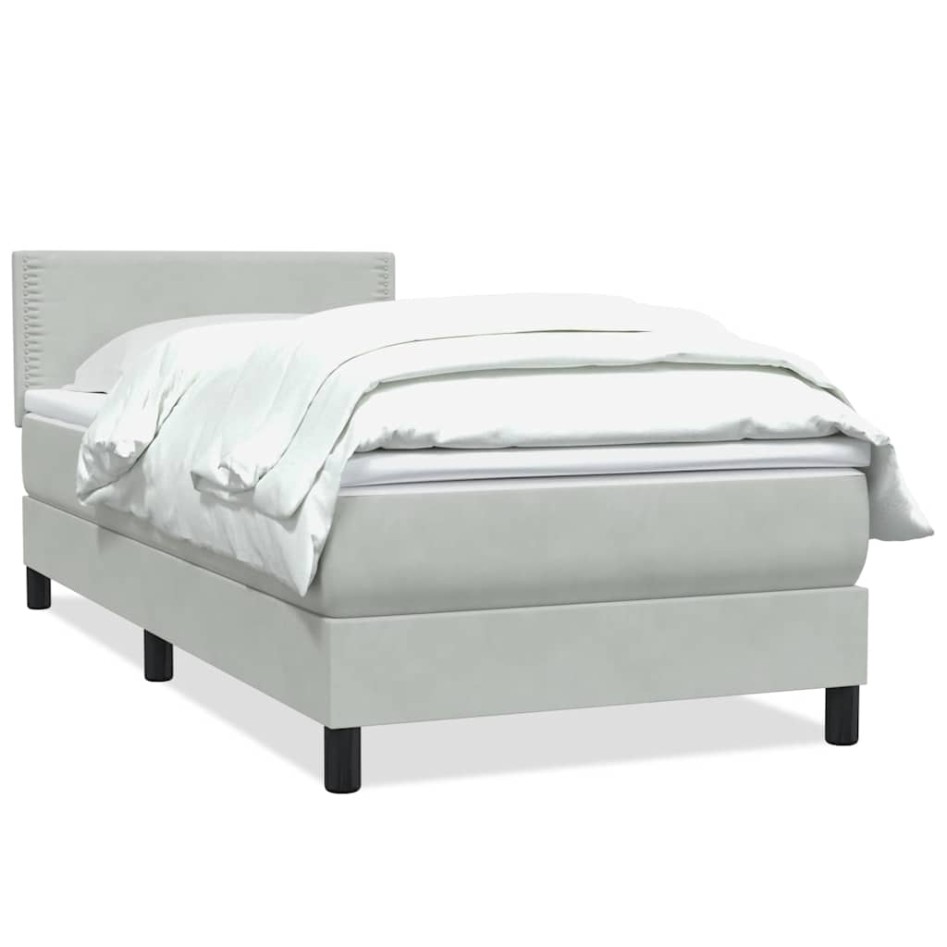 Cama box spring con colchón terciopelo gris claro 90x210