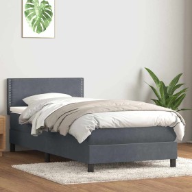Cama box spring con colchón terciopelo gris oscuro 80x220