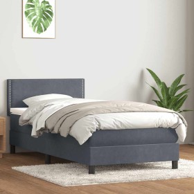Cama box spring con colchón terciopelo gris oscuro 90x220