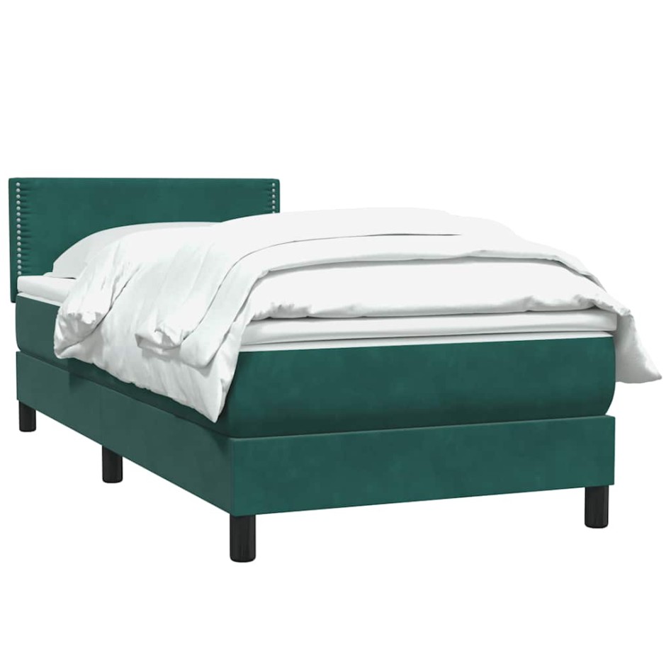 Cama box spring con colchón terciopelo verde oscuro 90x220