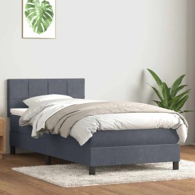 Cama box spring con colchón terciopelo gris oscuro 80x210