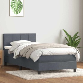 Cama box spring con colchón terciopelo gris oscuro 90x220