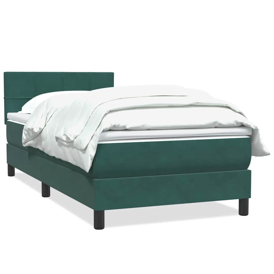Cama box spring con colchón terciopelo verde oscuro 90x220