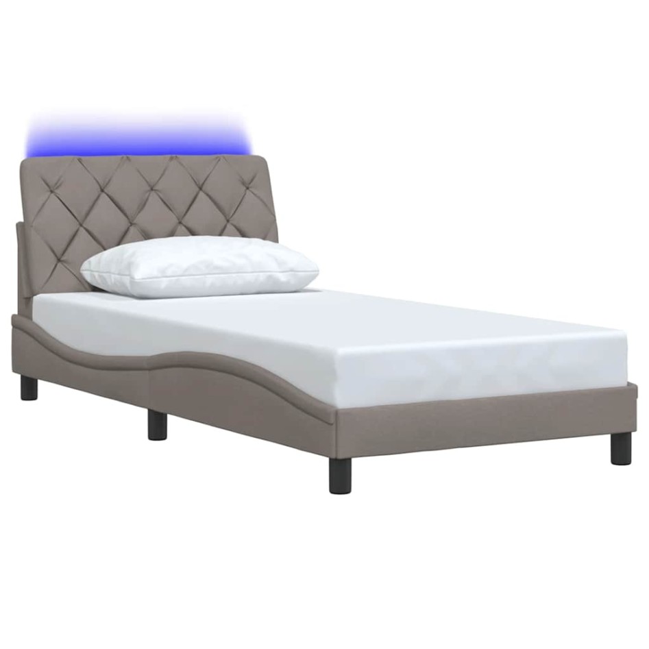 Estructura cama con LED sin colchón tela gris taupe 100x200