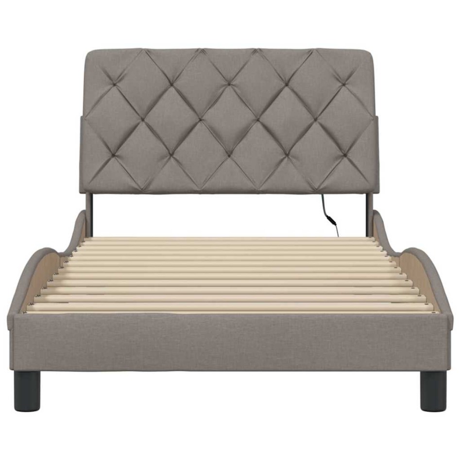 Estructura cama con LED sin colchón tela gris taupe 100x200