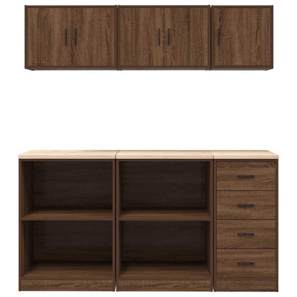 Armarios 6 uds para garaje madera ingeniería marrón