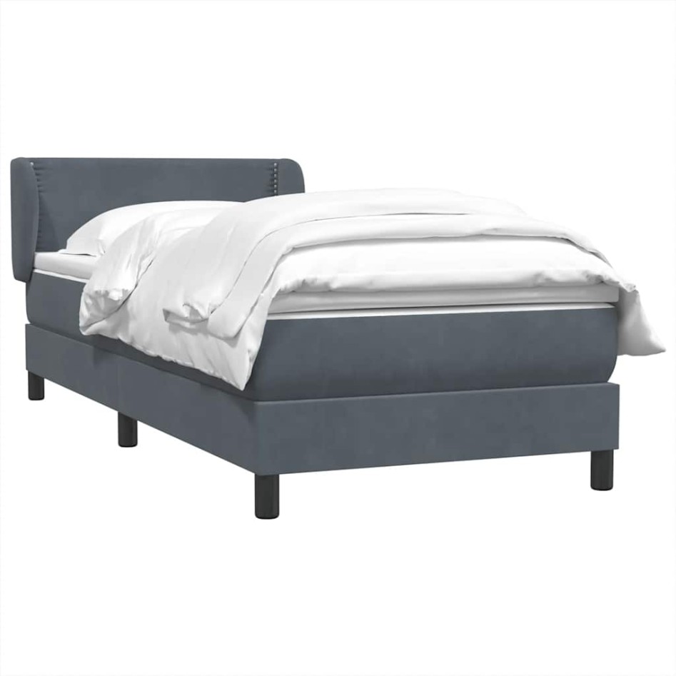 Cama box spring con colchón terciopelo gris oscuro 80x220