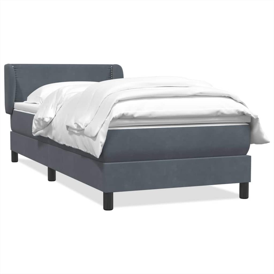 Cama box spring con colchón terciopelo gris oscuro 90x220