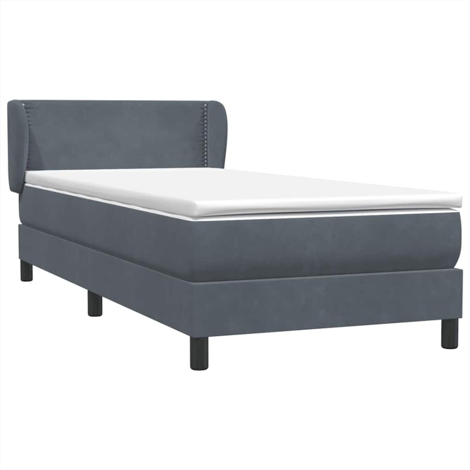 Cama box spring con colchón terciopelo gris oscuro 90x220