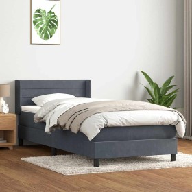Cama box spring con colchón terciopelo gris oscuro 90x220