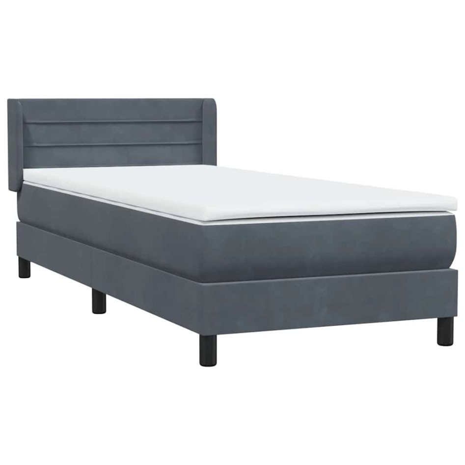 Cama box spring con colchón terciopelo gris oscuro 90x220