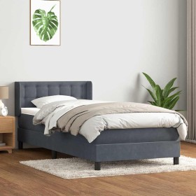 Cama box spring con colchón terciopelo gris oscuro 90x220
