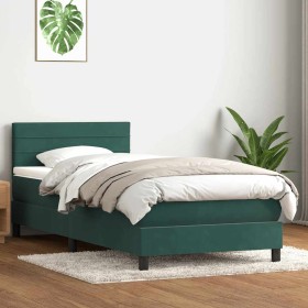 Cama box spring con colchón terciopelo verde oscuro 80x220