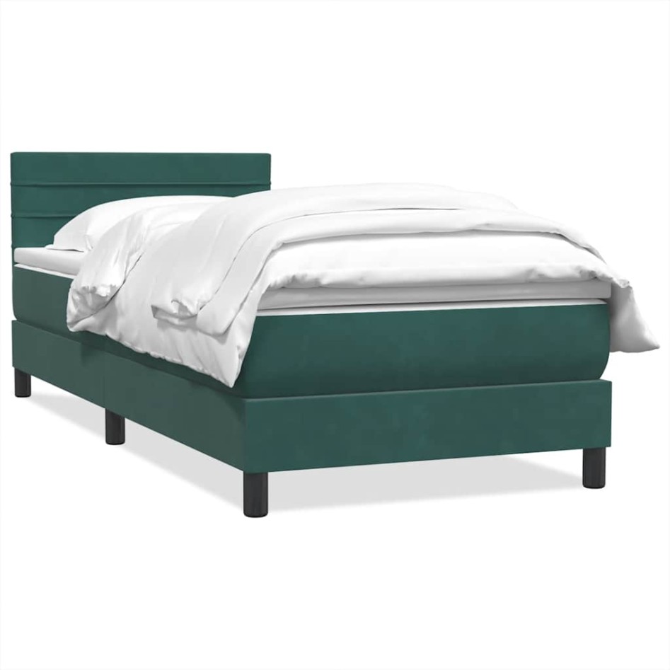 Cama box spring con colchón terciopelo verde oscuro 80x220
