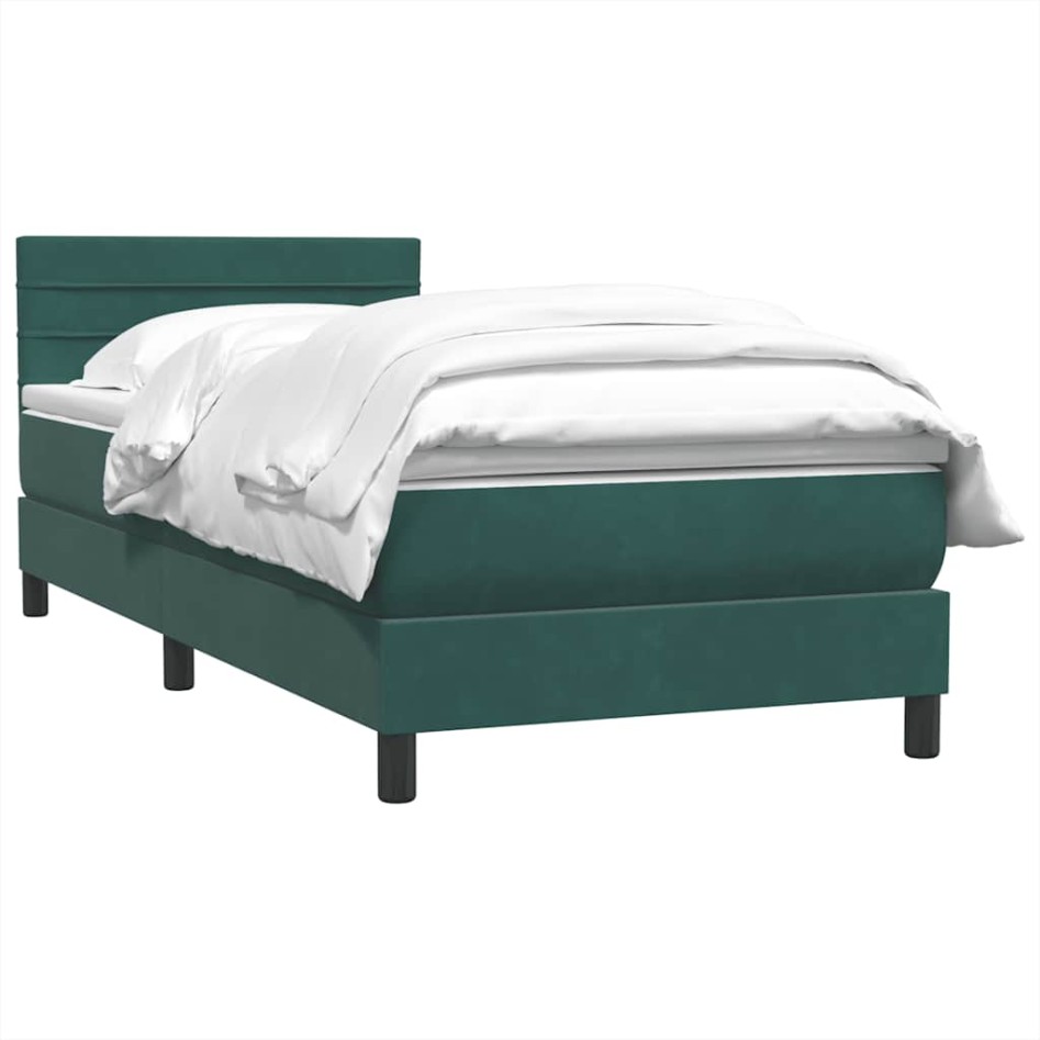 Cama box spring con colchón terciopelo verde oscuro 80x220