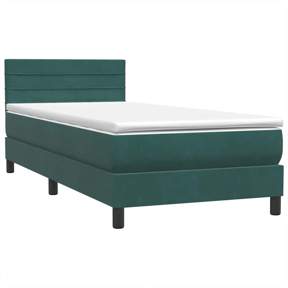 Cama box spring con colchón terciopelo verde oscuro 80x220