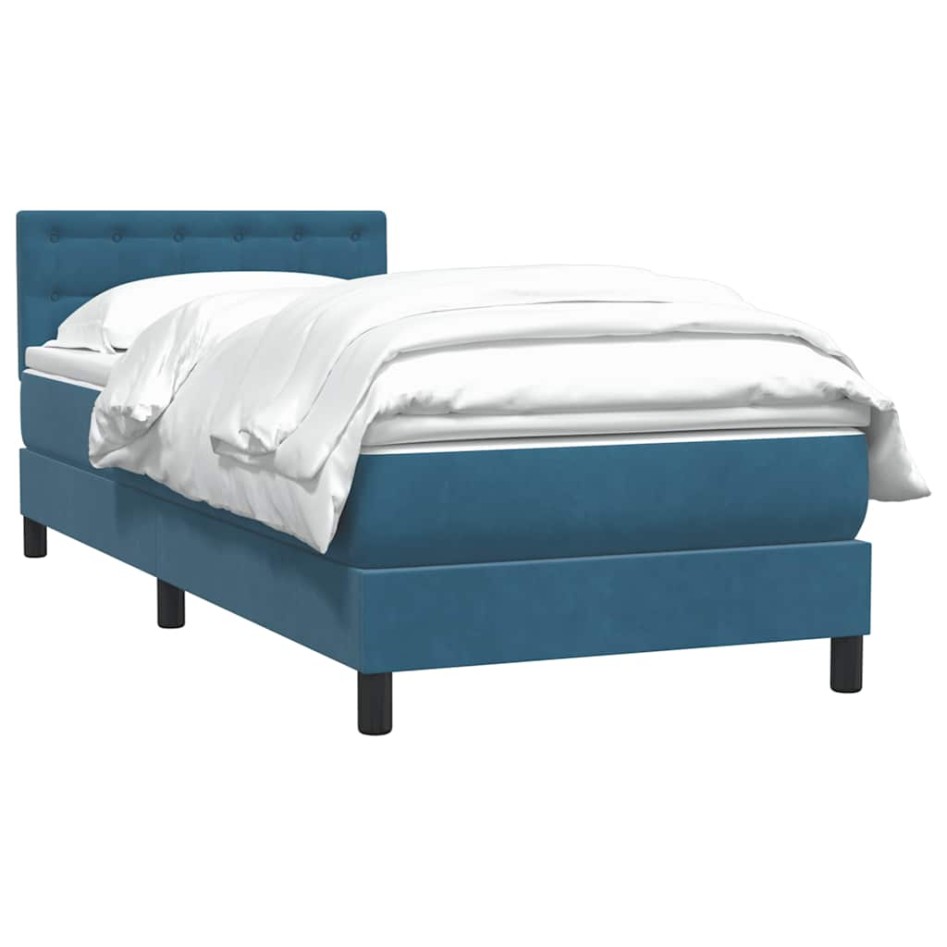 Cama box spring con colchón terciopelo azul oscuro 80x210