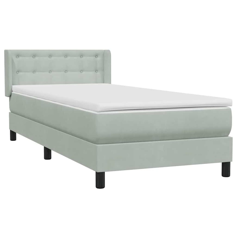 Cama box spring con colchón terciopelo gris claro 80x220