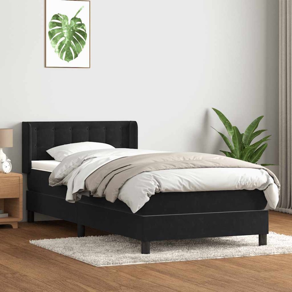 Cama box spring con colchón cuero sintético negro 80x220