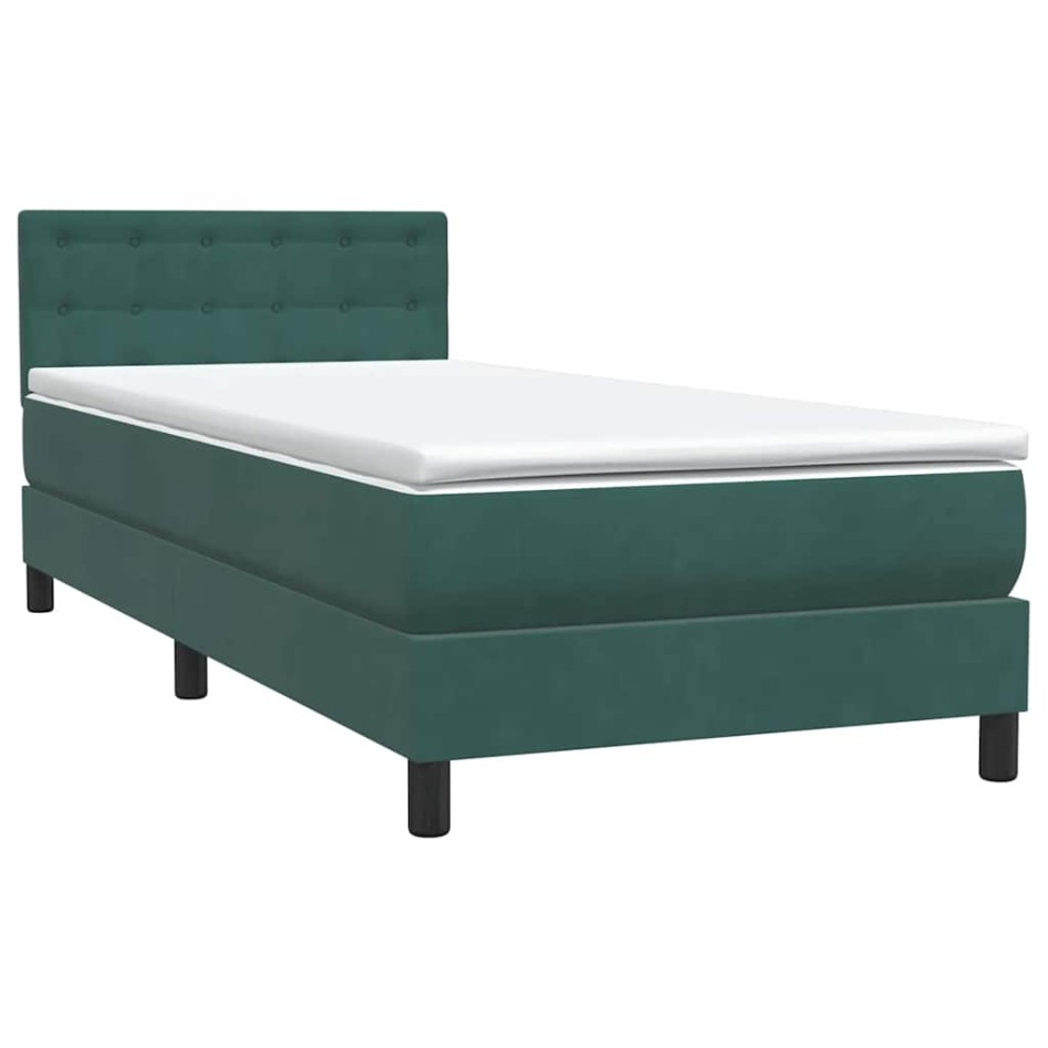 Cama box spring con colchón terciopelo verde oscuro 90x210