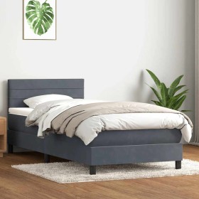 Cama box spring con colchón terciopelo gris oscuro 80x220