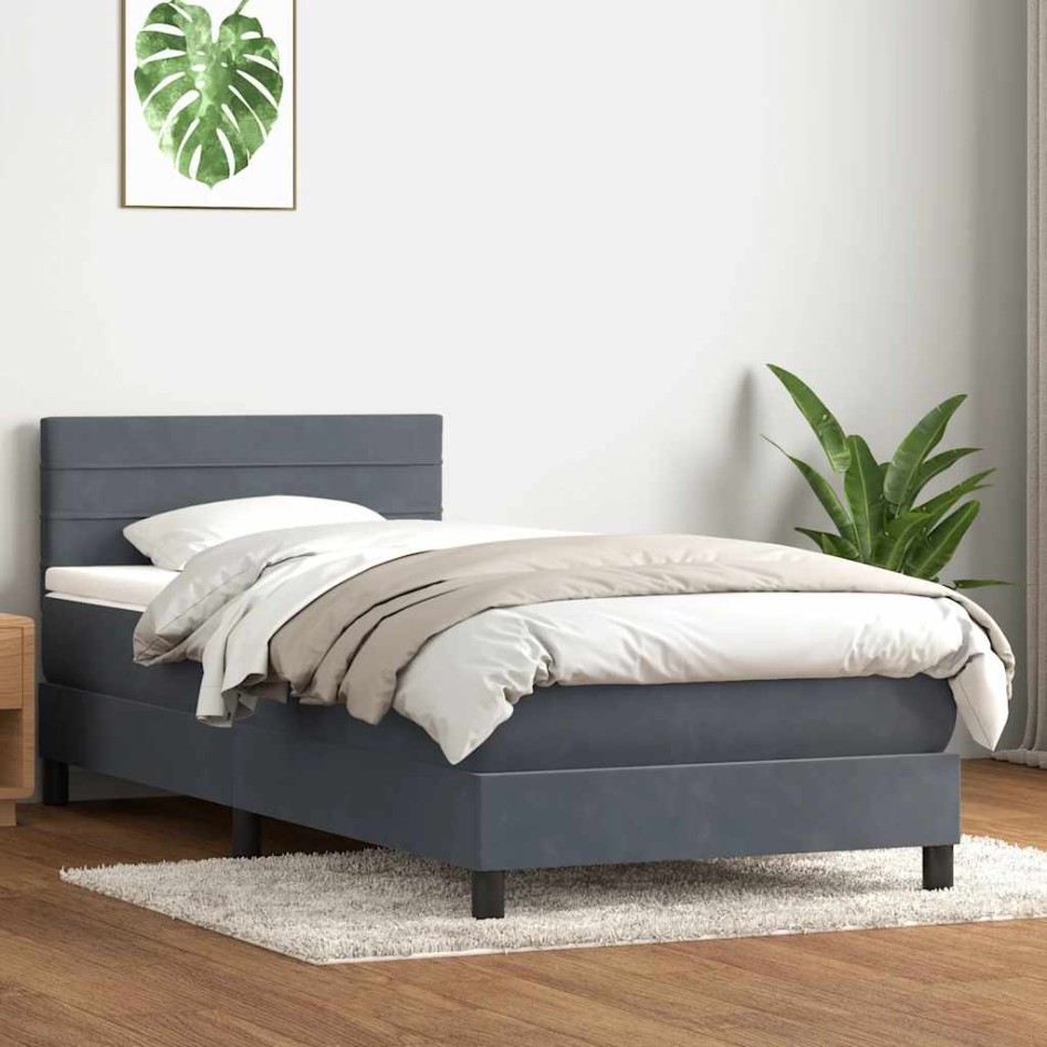 Cama box spring con colchón terciopelo gris oscuro 80x220