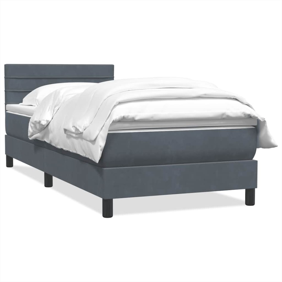 Cama box spring con colchón terciopelo gris oscuro 80x220