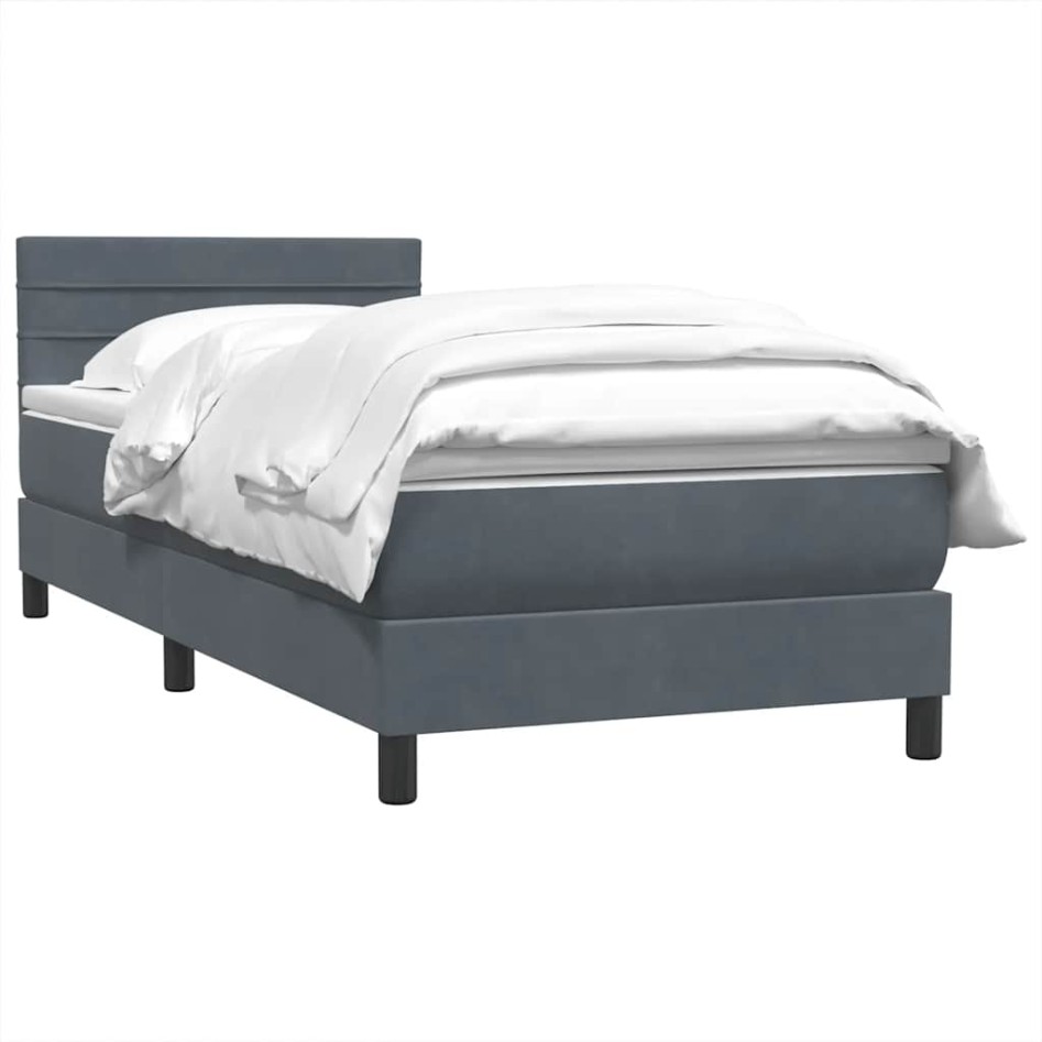 Cama box spring con colchón terciopelo gris oscuro 80x220