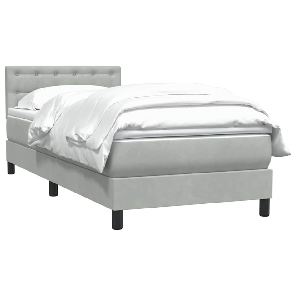 Cama box spring con colchón terciopelo gris claro 90x220