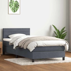 Cama box spring con colchón terciopelo gris oscuro 80x210