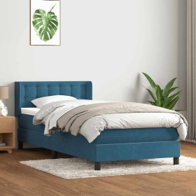 Cama box spring con colchón terciopelo azul oscuro 80x210