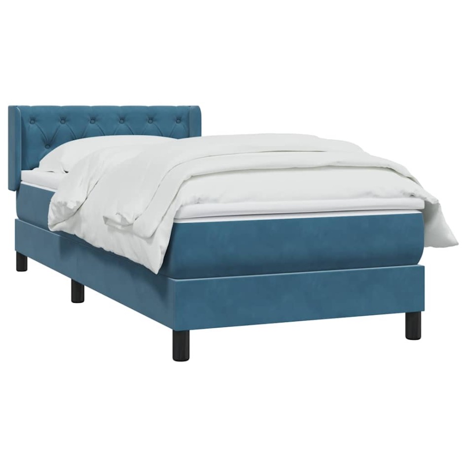 Cama box spring con colchón terciopelo azul oscuro 80x210