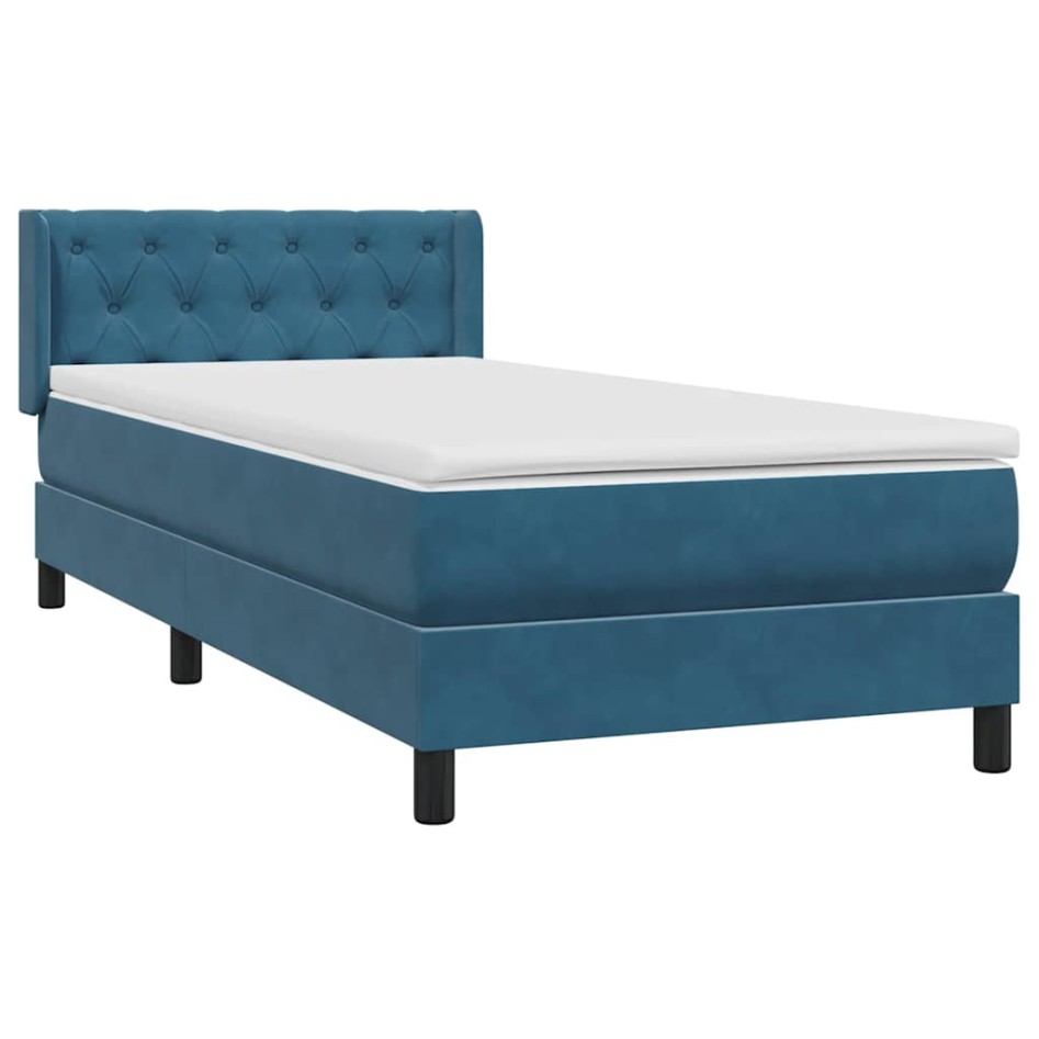 Cama box spring con colchón terciopelo azul oscuro 80x210